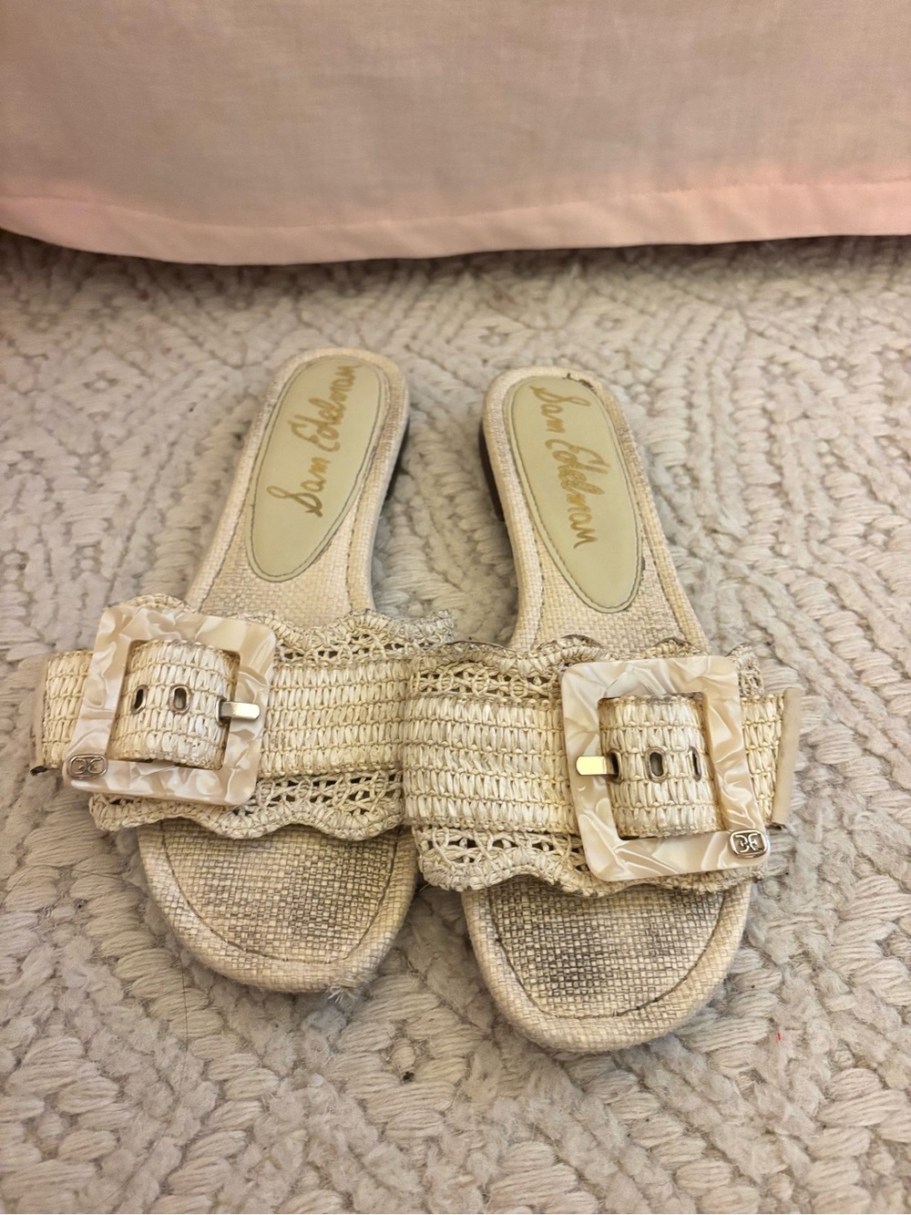 Sam Edelman Cream Braided Buckle Slide Mules